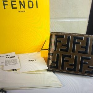 Fendi Black and Brown Logo Bifold